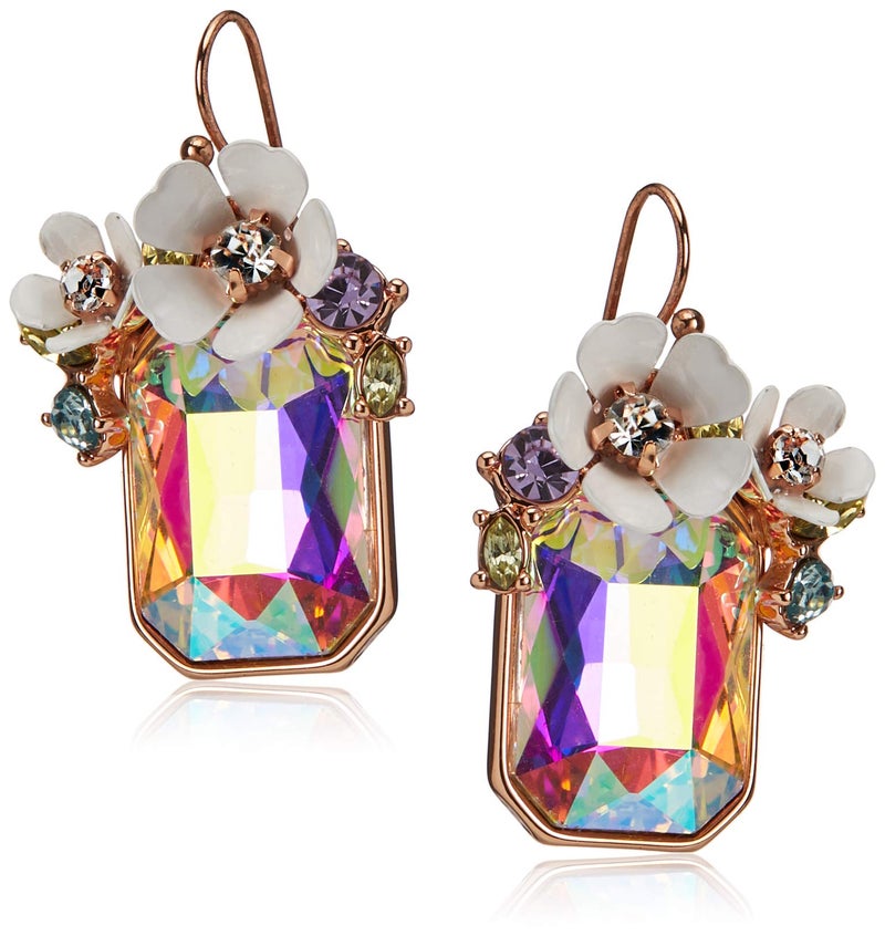 Betsey Johnson Flower Cluster Stone Drop Earrings - Image 1